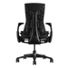 Bakifrån av en svart Logitech G Embody kontorsstol från Herman Miller Gaming, designad av Bill Stumpf & Jeff Weber